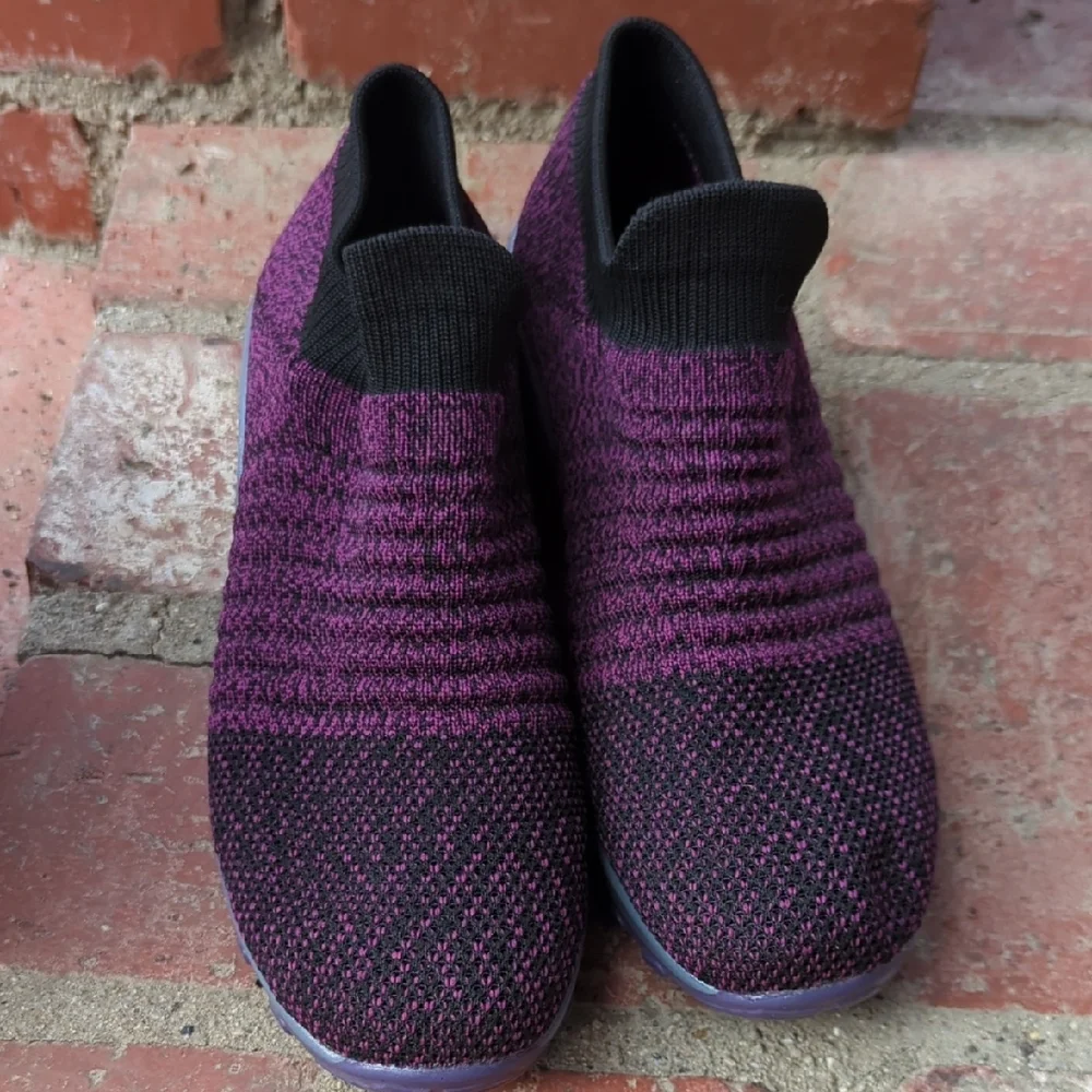 Women's Purple/Black Knit Slip-On Walking Sneakers - Picture 3 of 7